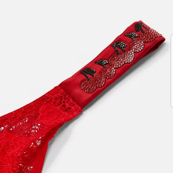 Victoria's Secret Very Sexy Red Lace Cherry Shine Strap Brazilian Panty NWT - Picture 9 of 12